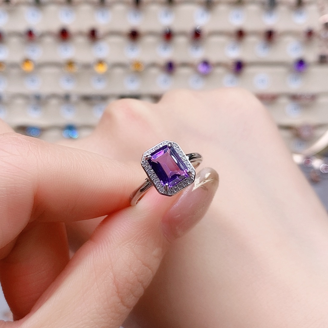 水晶戒指银S925镶嵌戒指