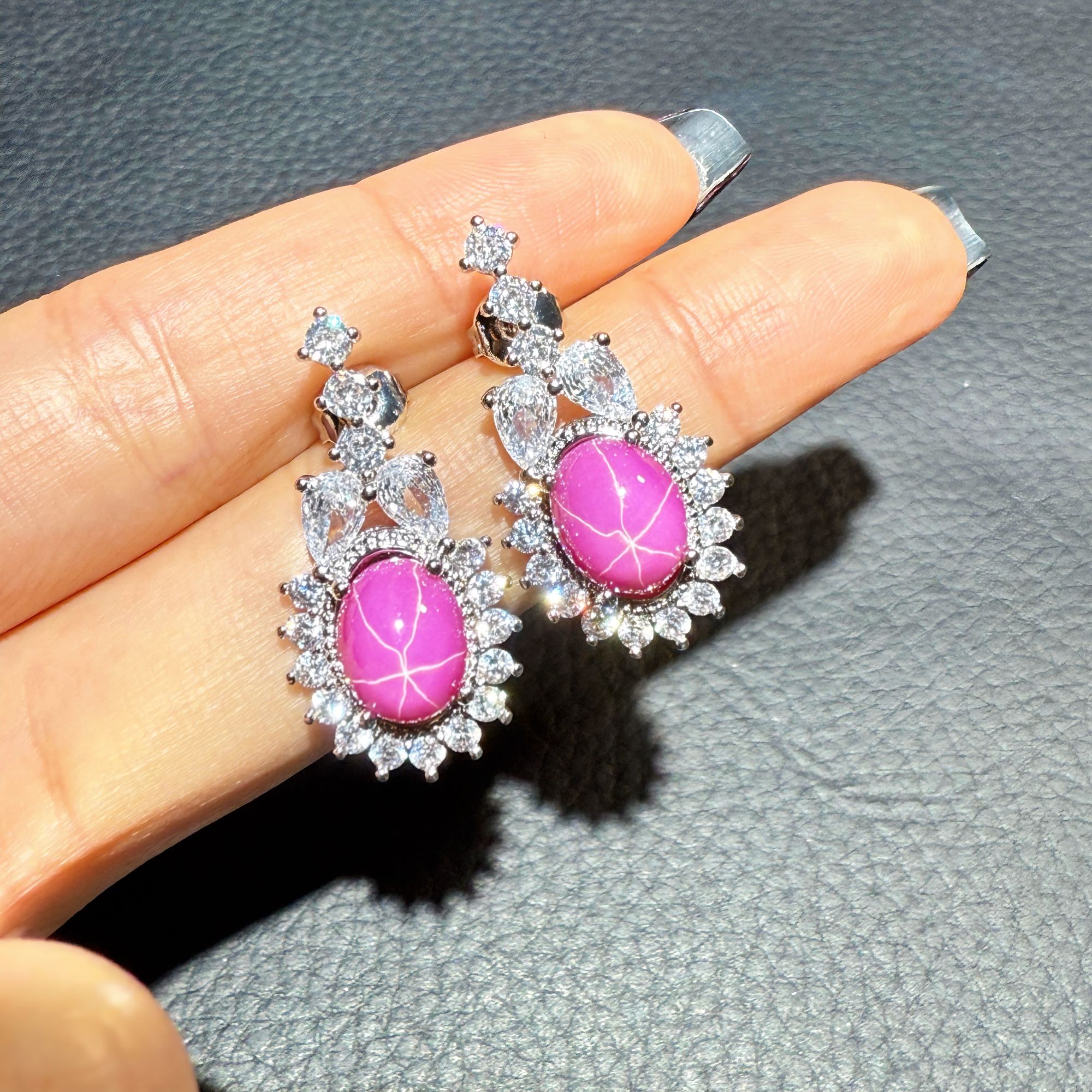 典藏轻奢-粉星光-高精切宝石耳钉YG-1415