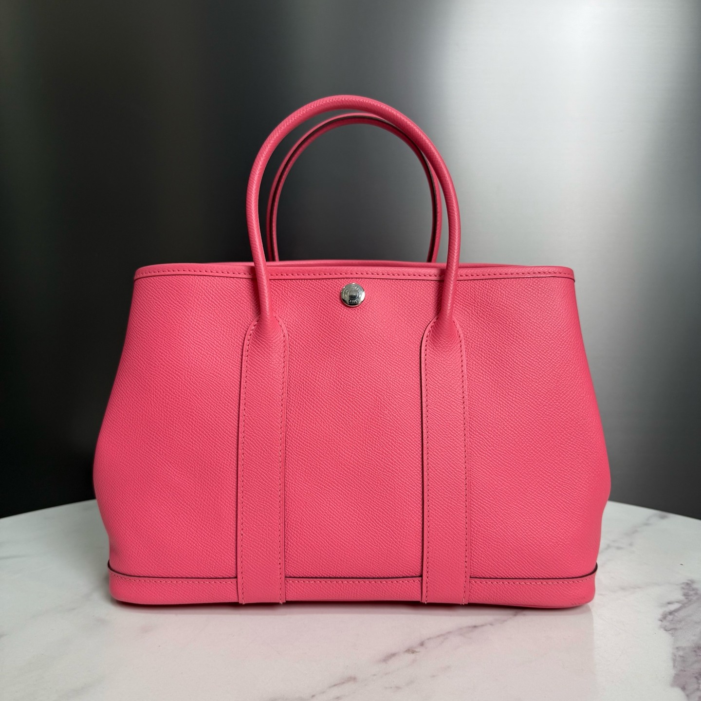 95新 Hermes/爱马仕 粉色GardenParty30银扣牛皮手提包15989503