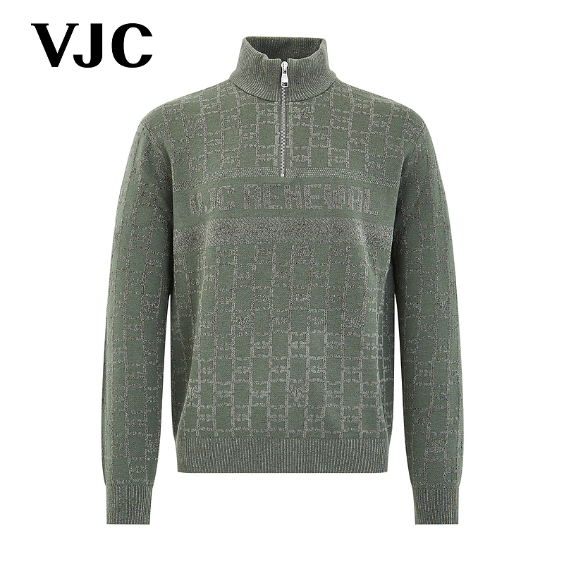 VJC/威杰思2025秋冬新款男装潮流立领绵羊毛衫B24DC2218