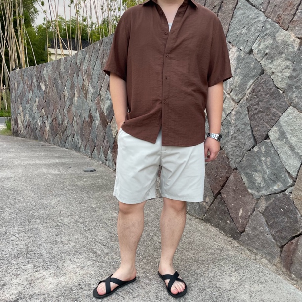 现货。解锁老钱风！雨露亚麻男士透气简约纯色短袖大码衬衫