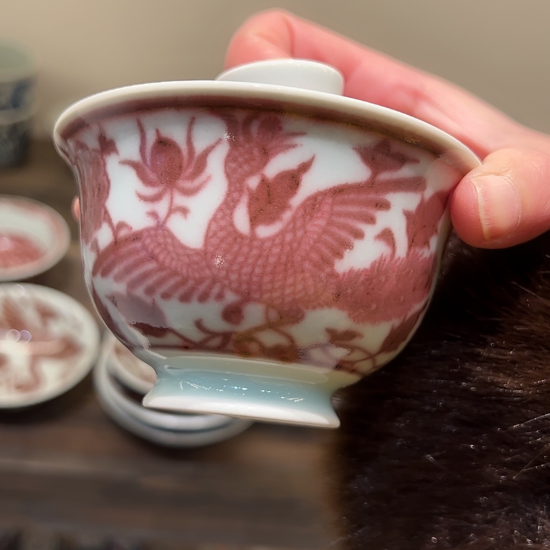 畅怀堂原矿釉里红盖碗