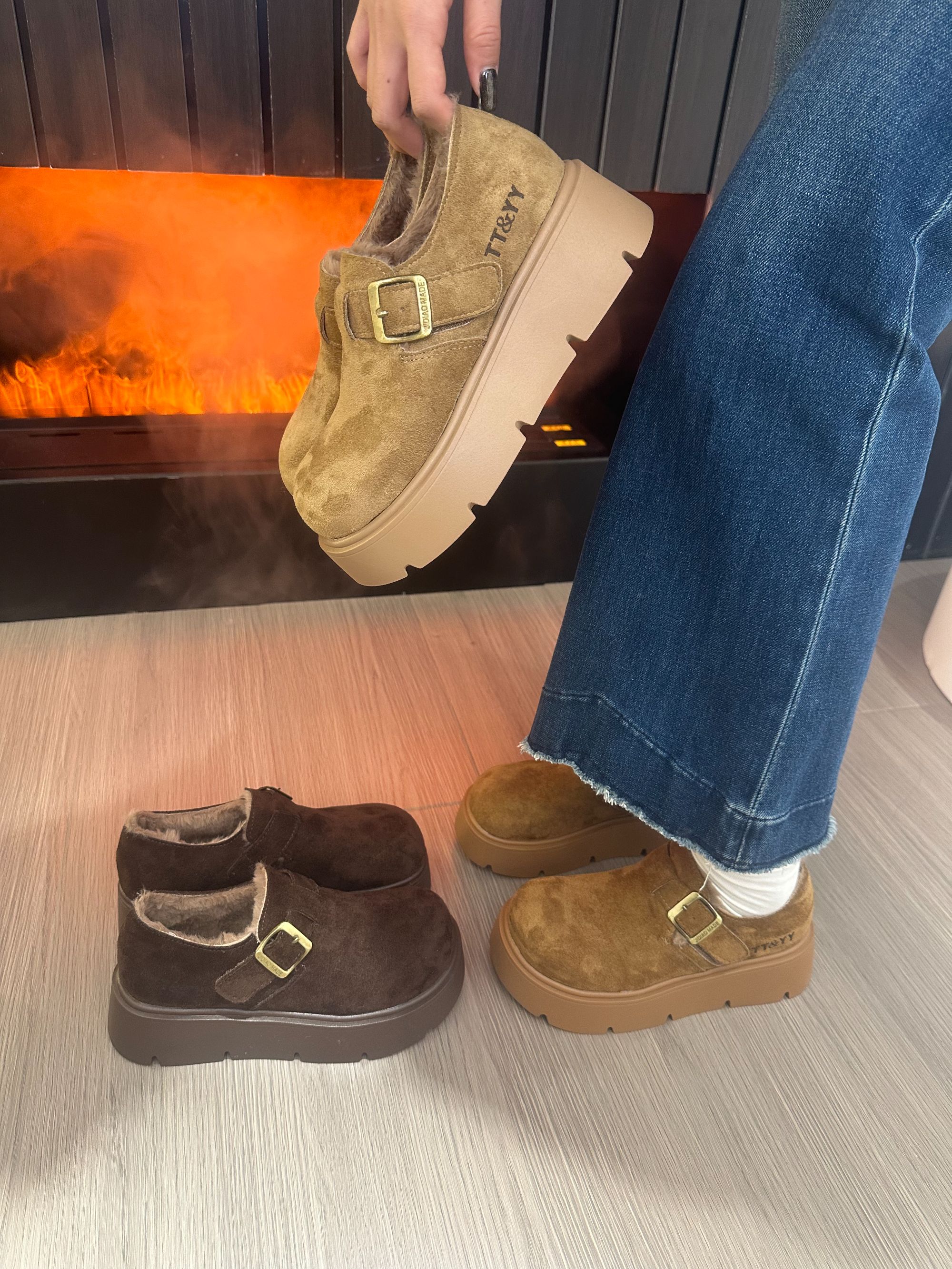 新款厚底爆款女款2025秋冬季加绒懒人一脚蹬百搭时尚勃肯棉鞋