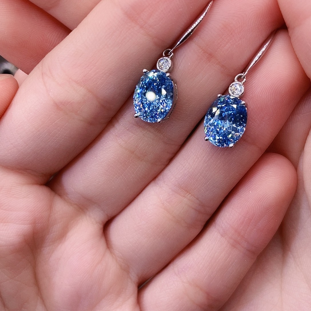 耳饰银S925镶嵌海蓝宝石