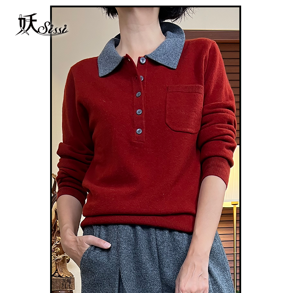 【智性恢宏】25AWPolo撞色领全羊毛毛衫