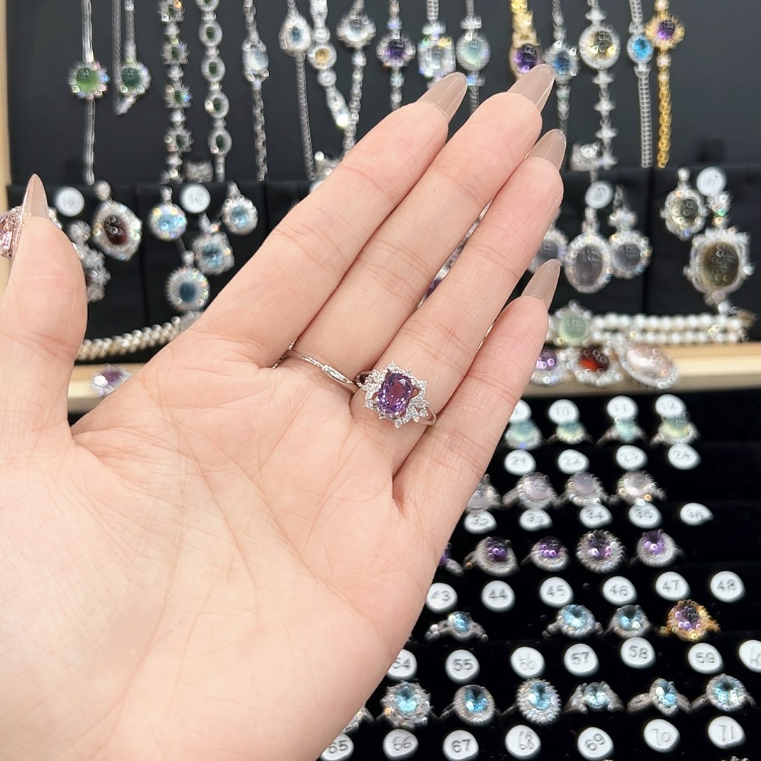 紫晶戒指银S925镶嵌天然