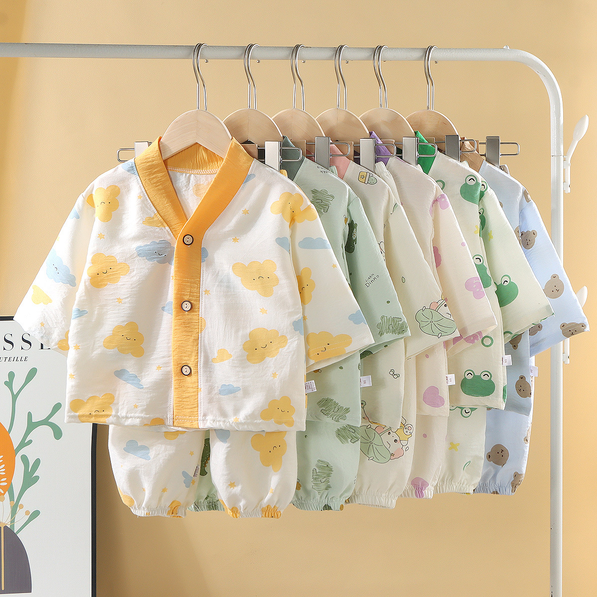 睡衣家居服夏季宝宝套装男女童内衣开衫中大童薄款休闲空调服