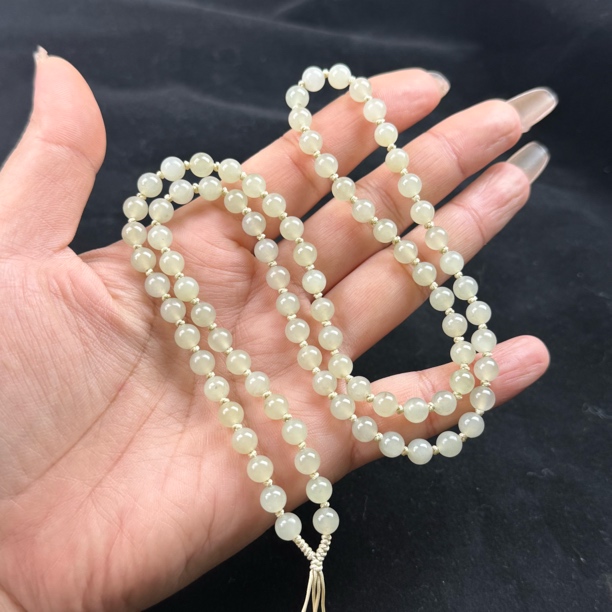 精美和田玉蜂蜜水6mm圆珠珠链项链百搭保真带证书白色气质时尚