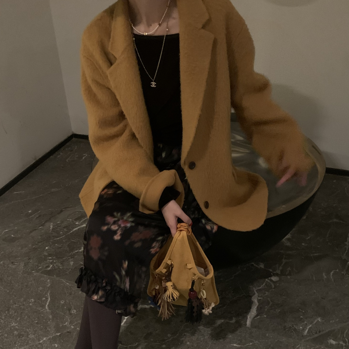 “焦糖玛奇朵”西装领羊驼中长款显瘦外套～