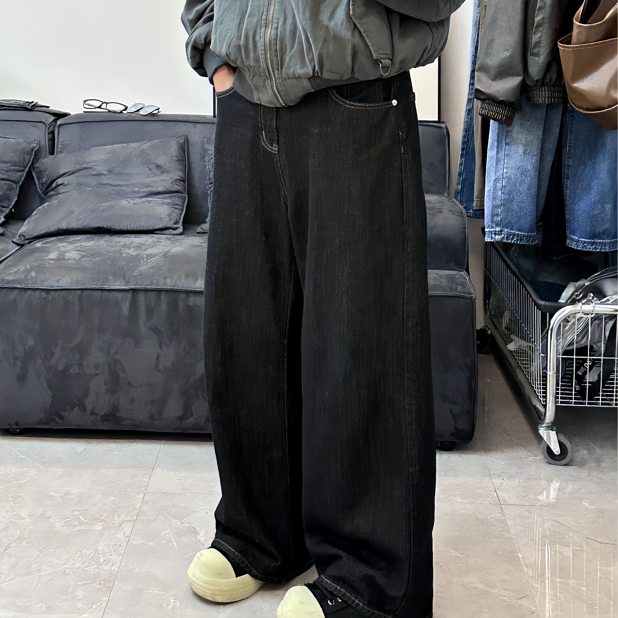 春夏薄款简约百搭丹宁牛仔裤cleanfit男女宽松垂感休闲裤