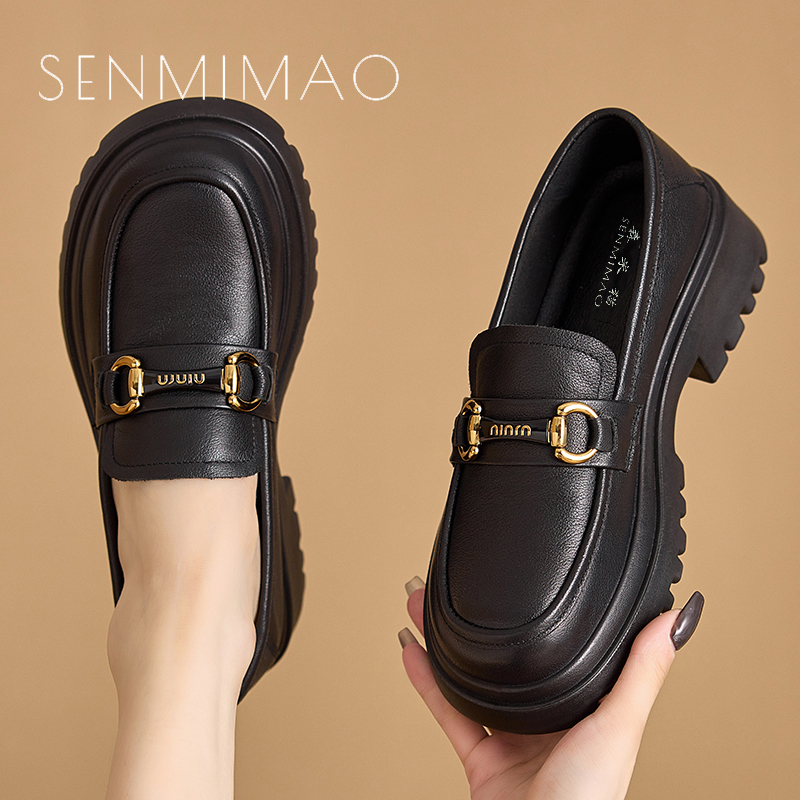 乐福鞋女厚底增高英伦工作鞋2025秋冬新款真牛小皮鞋通勤厚底单鞋