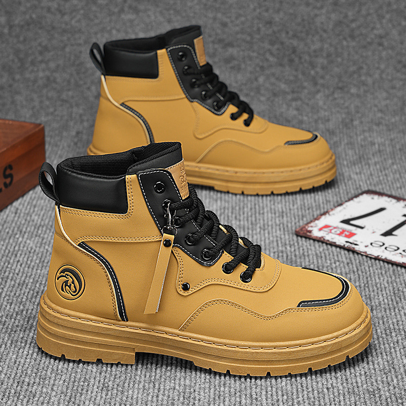 马丁靴秋季男鞋高帮英伦风工装大黄靴厚底短靴F212