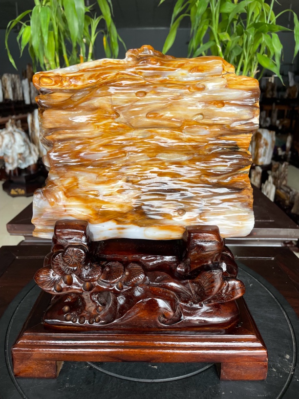 财源滚滚 缅甸树化玉摆件 重21.8斤/总高35/高20/宽23/厚14公分