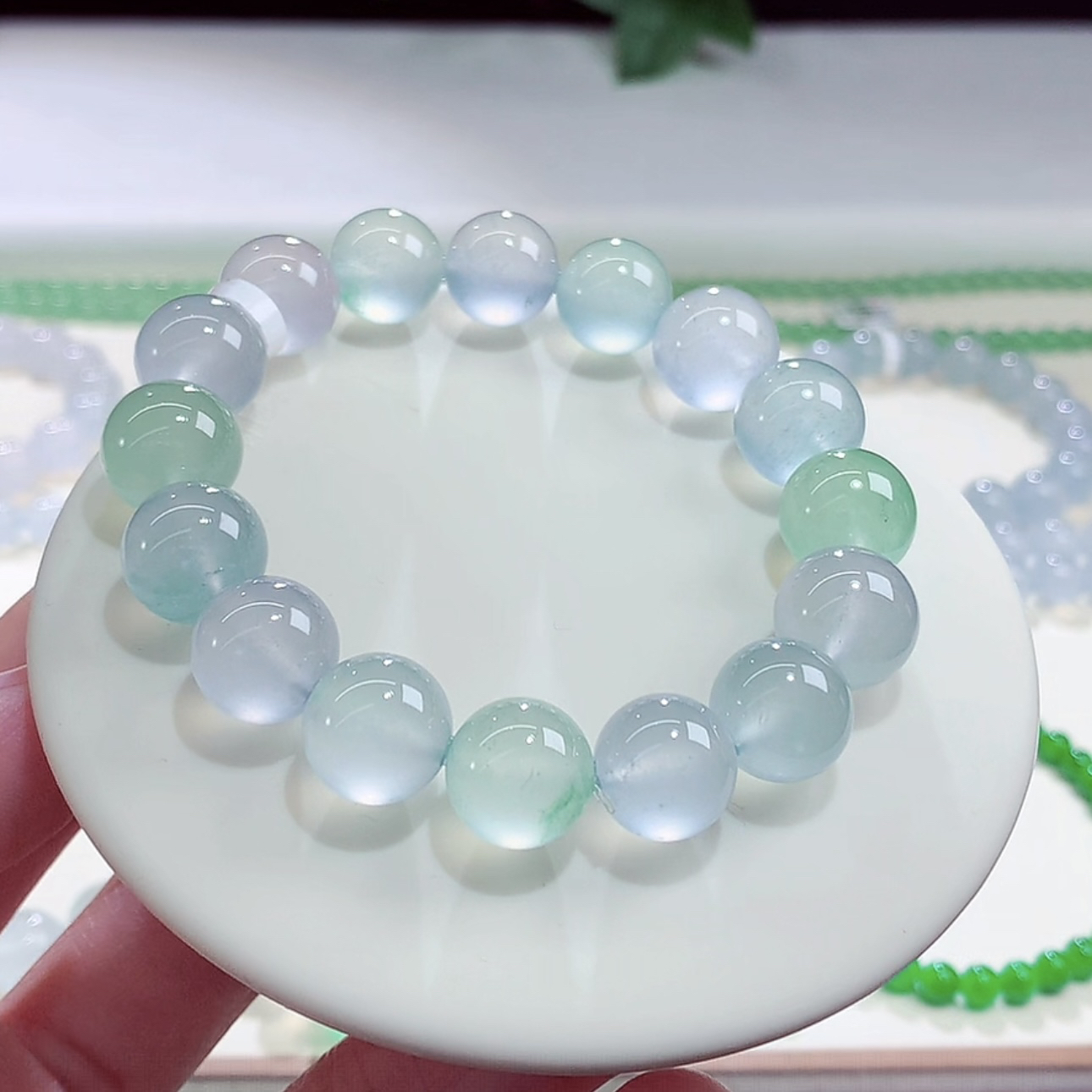 极品龙石种｜收藏传承品质缅甸天然翡翠玻璃种梦幻马卡龙手串卡12+