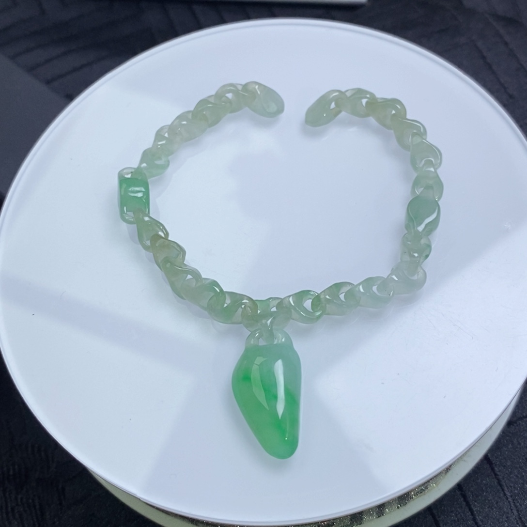 翡翠裸石桃子拉环 可编绳可镶嵌 超漏价
