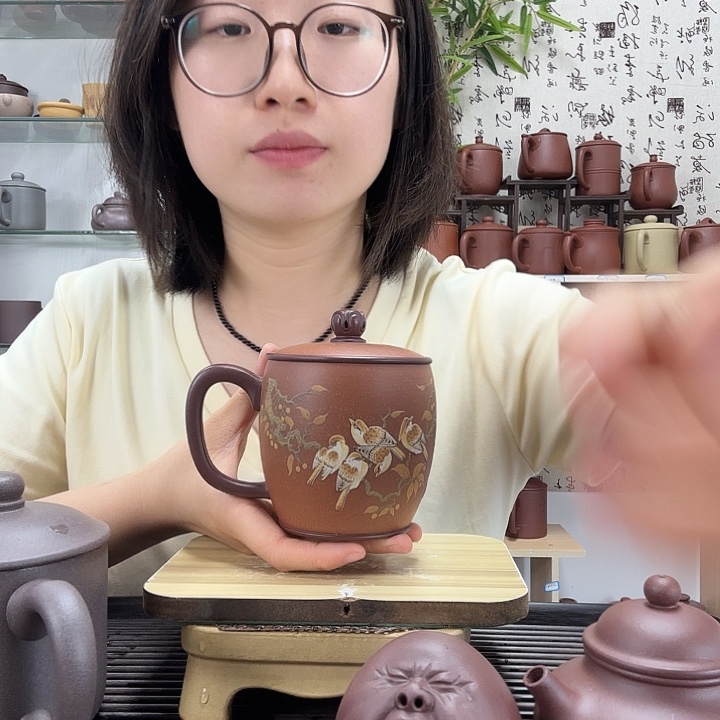 茶杯紫砂原矿紫泥粉浆五鸟办公杯400CC左右