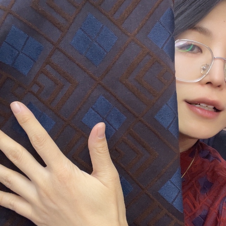 混纺蓝色提花羊绒1米