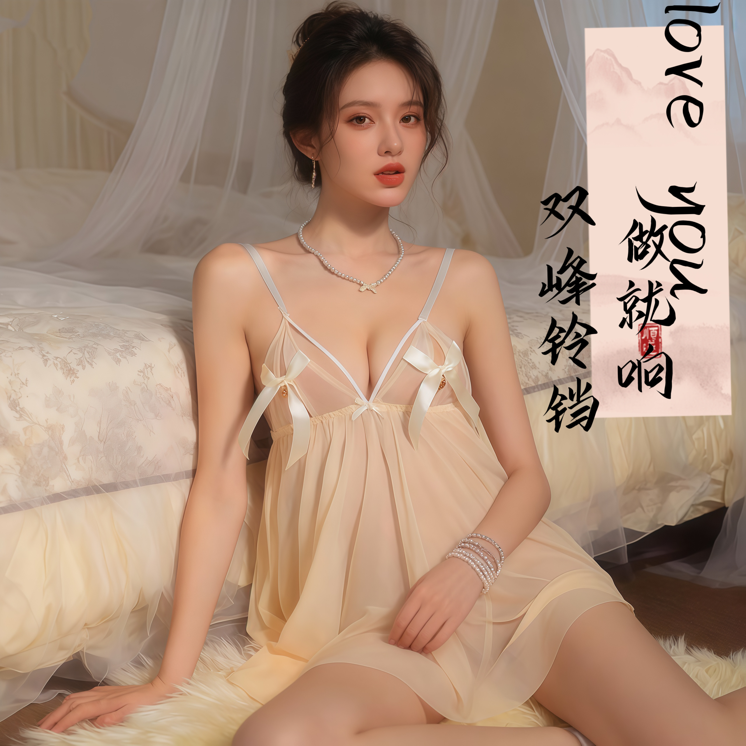 【妲己娇妻】性感纯欲网纱火辣口镂空吊带睡衣法式薄款宫廷优雅露背