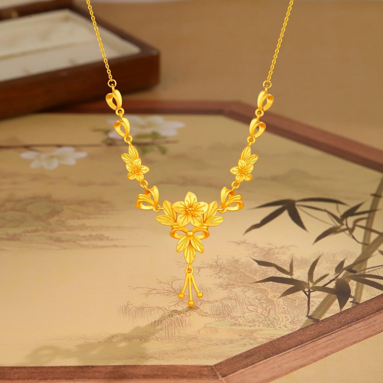 钛钢项链 三生花项链时尚气质高级感繁花似锦吊坠套链送女友礼物