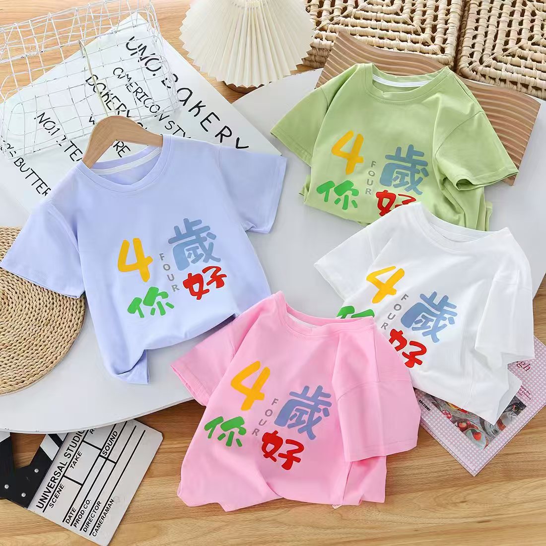 夏季3D休闲短袖宝宝短袖T恤圆领套装文字
