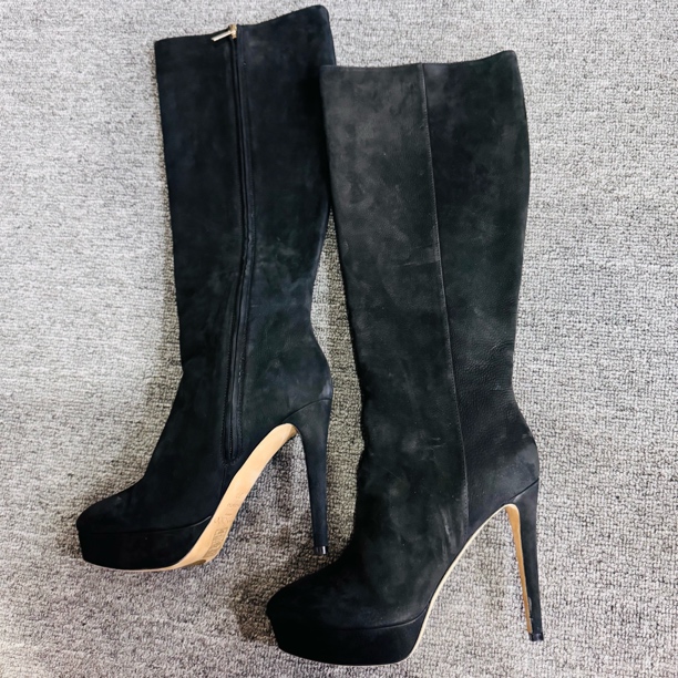 99新 JIMMY CHOO/吉米周 麂皮高跟长靴37码ysc1654