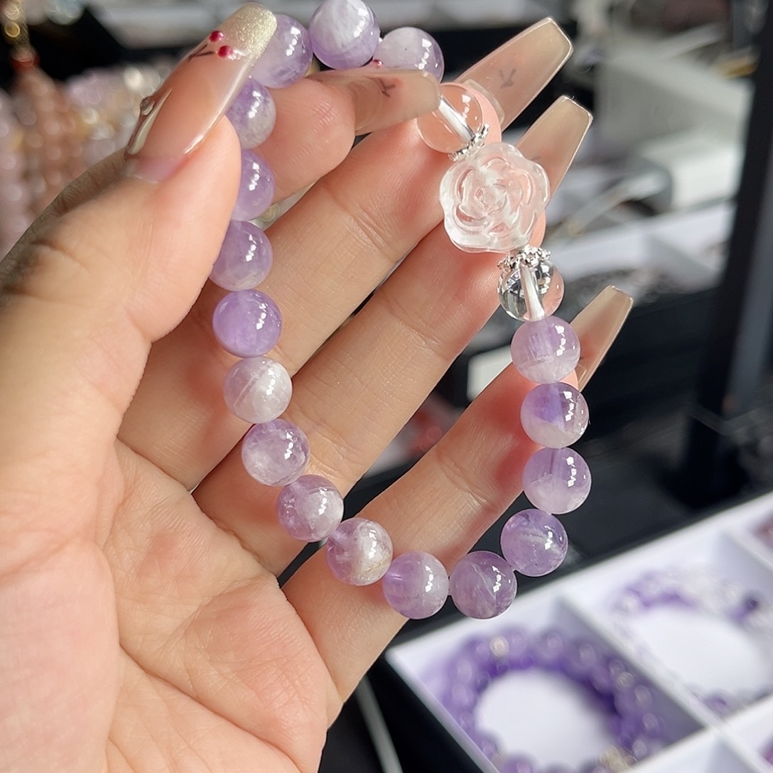 水晶手串未镶嵌来**啦紫兔毛 8mm
