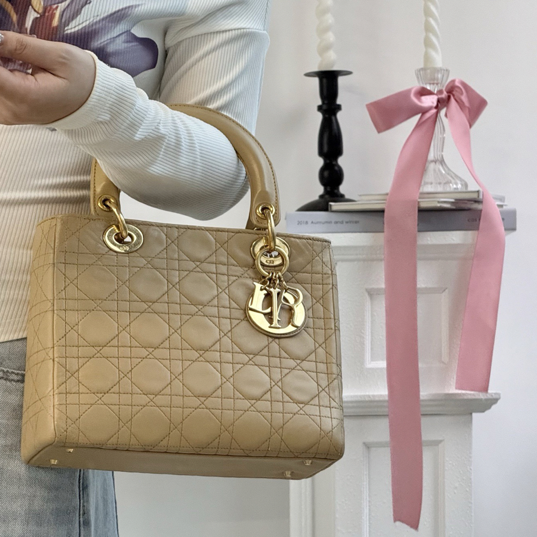95新 DIOR/迪奥 dior奶茶色五格戴妃单肩斜挎包