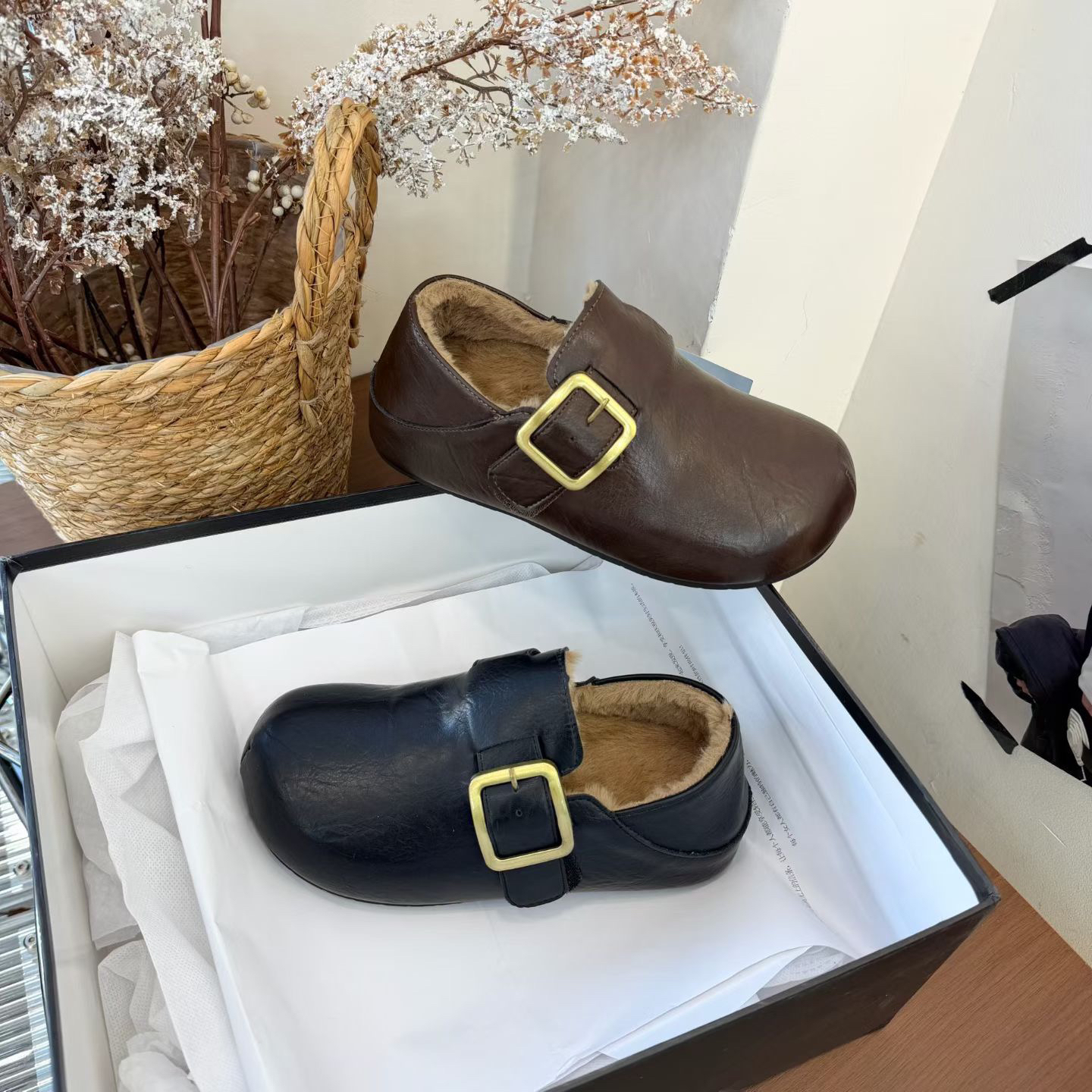 (2025)秋冬皮面加棉勃肯鞋女鞋厚底保暖两穿复古百搭新款