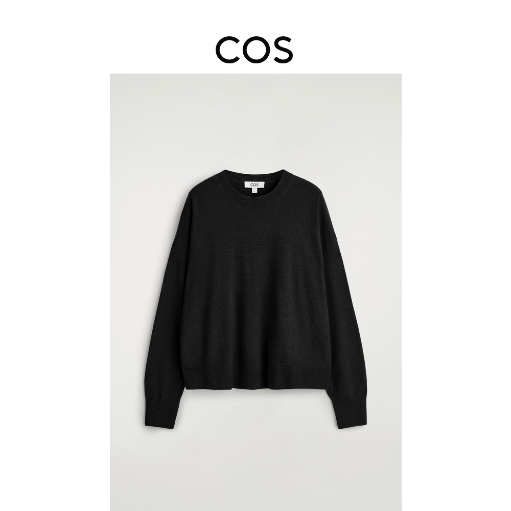 COS女装 休闲版型圆领羊毛针织套头衫黑色2025秋季新品1258538009