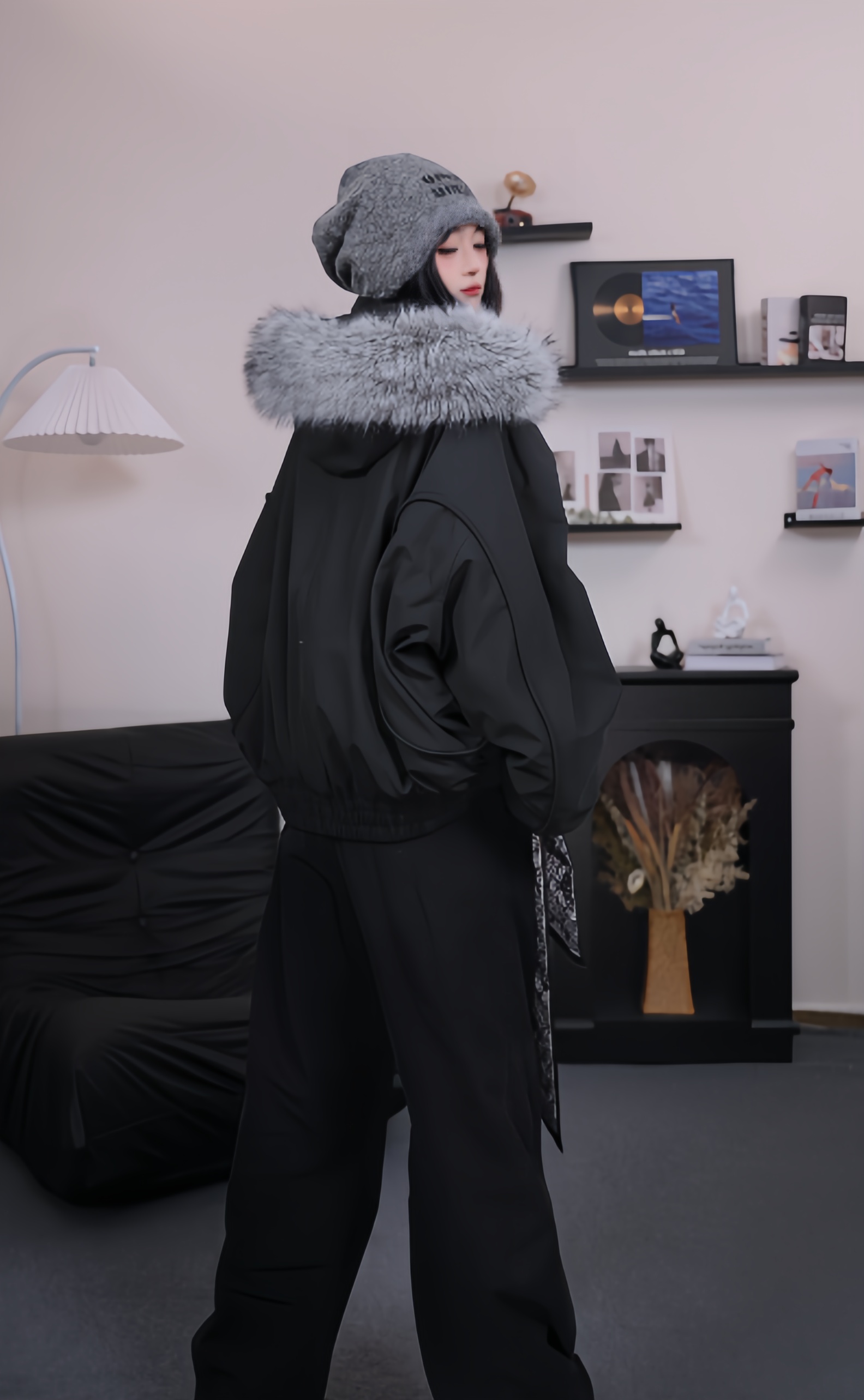 潮牌流行可拆卸毛领连帽羽绒服男冬季加厚工装飞行员夹克外套