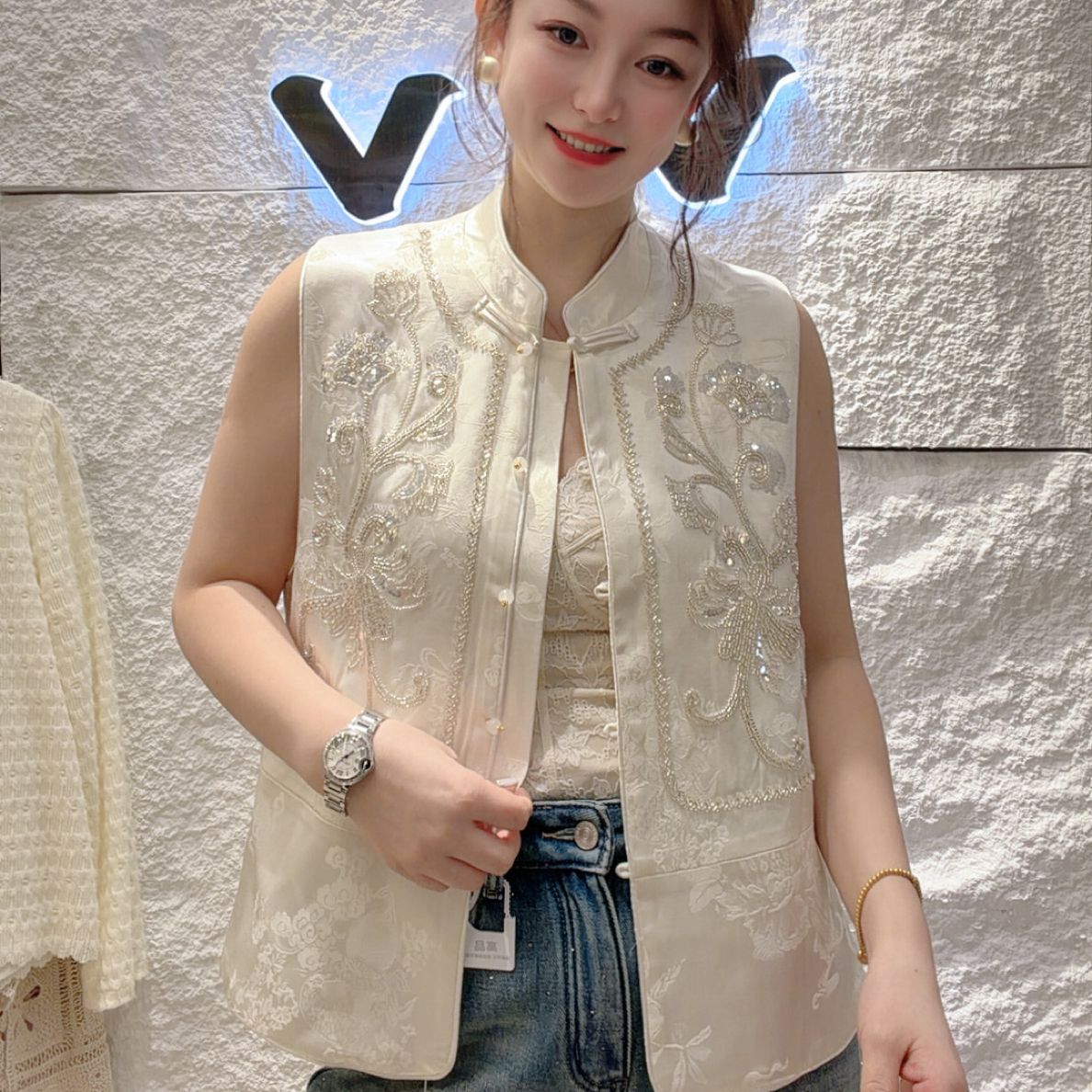 2025新款重工提花国风串珠刺绣马甲