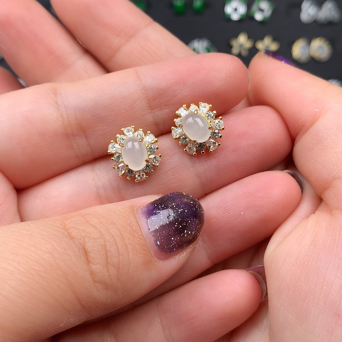 翡翠银S925镶嵌耳饰