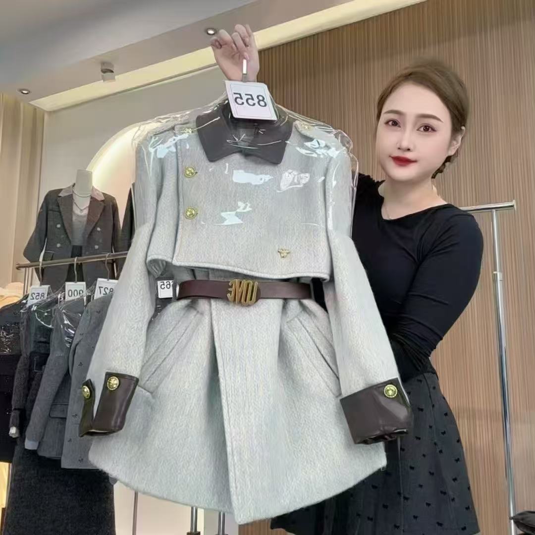 小香风毛呢夹棉拼接外套女新款冬季今年流行爆款小个子时尚