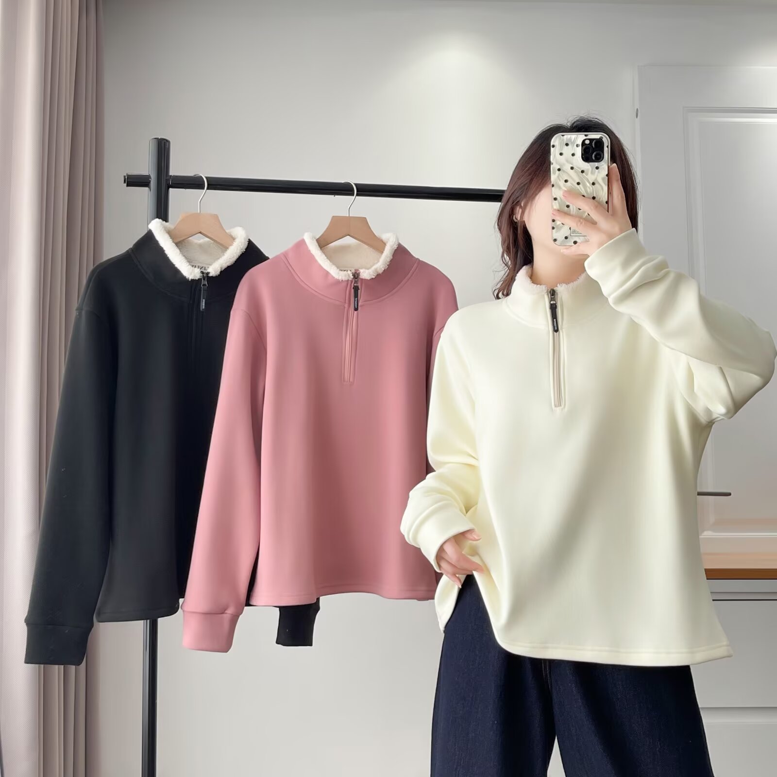 大板型大码女装加绒加厚女休闲韩版女款保暖卫衣宽松拉链冬季立领