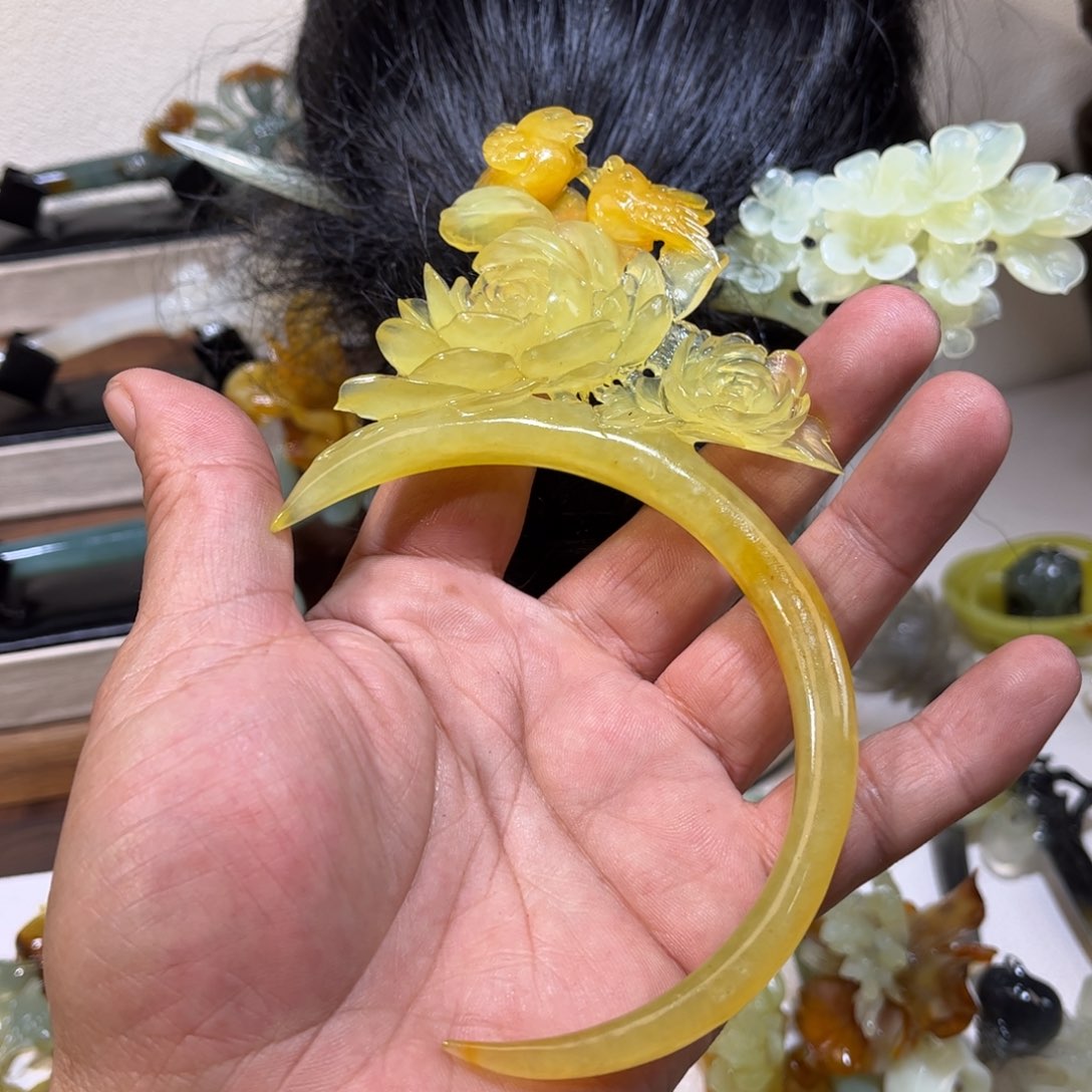 蛇纹石玉发簪合金一**干