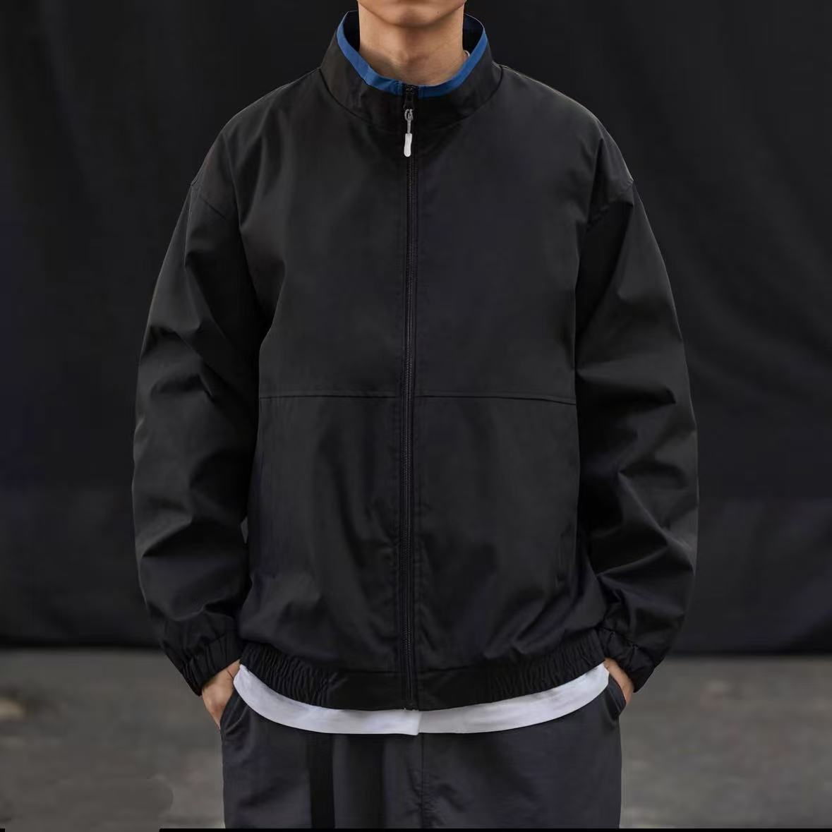 情侣防风防水日系潮牌简约立领夹克男春季宽松休闲百搭撞色外套女