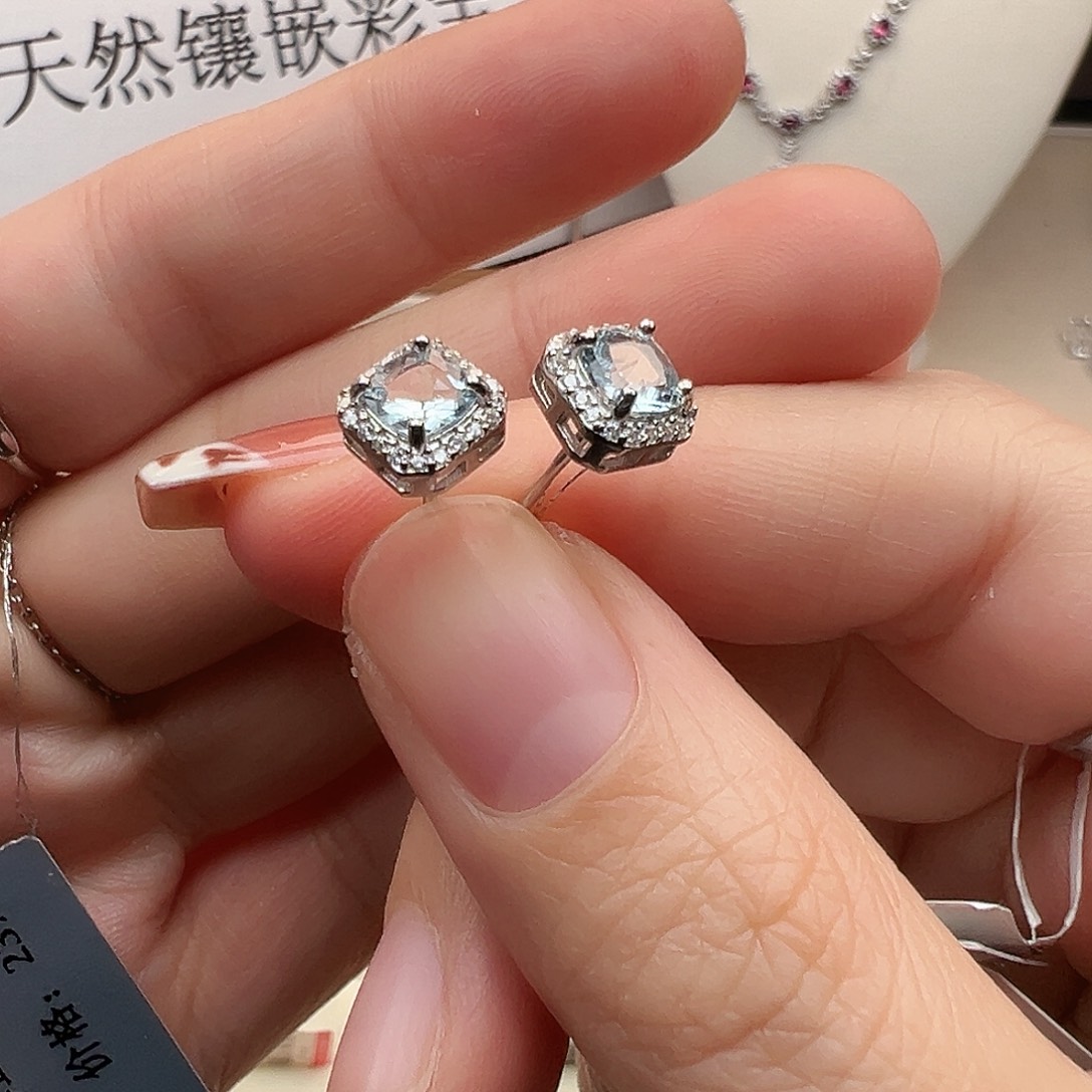耳坠海蓝宝石银S925镶嵌