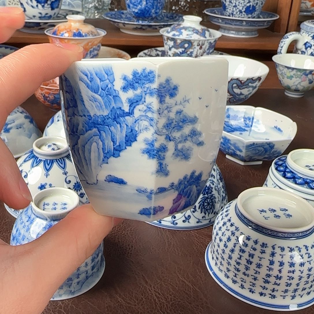 杯青花釉下六方水杯
