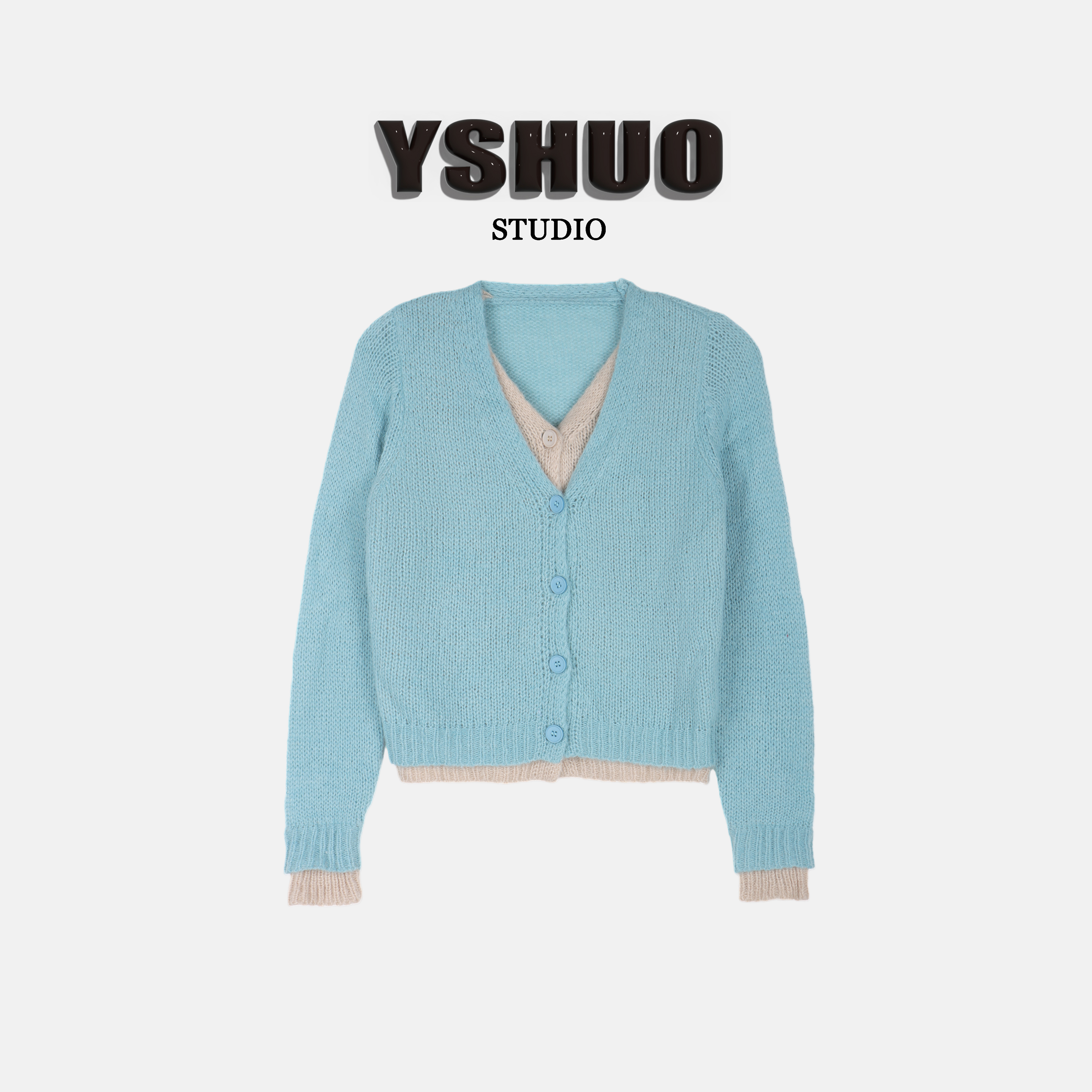 【红红推荐】韩系宽松休闲假两件撞色气质v领开衫毛衣 2992