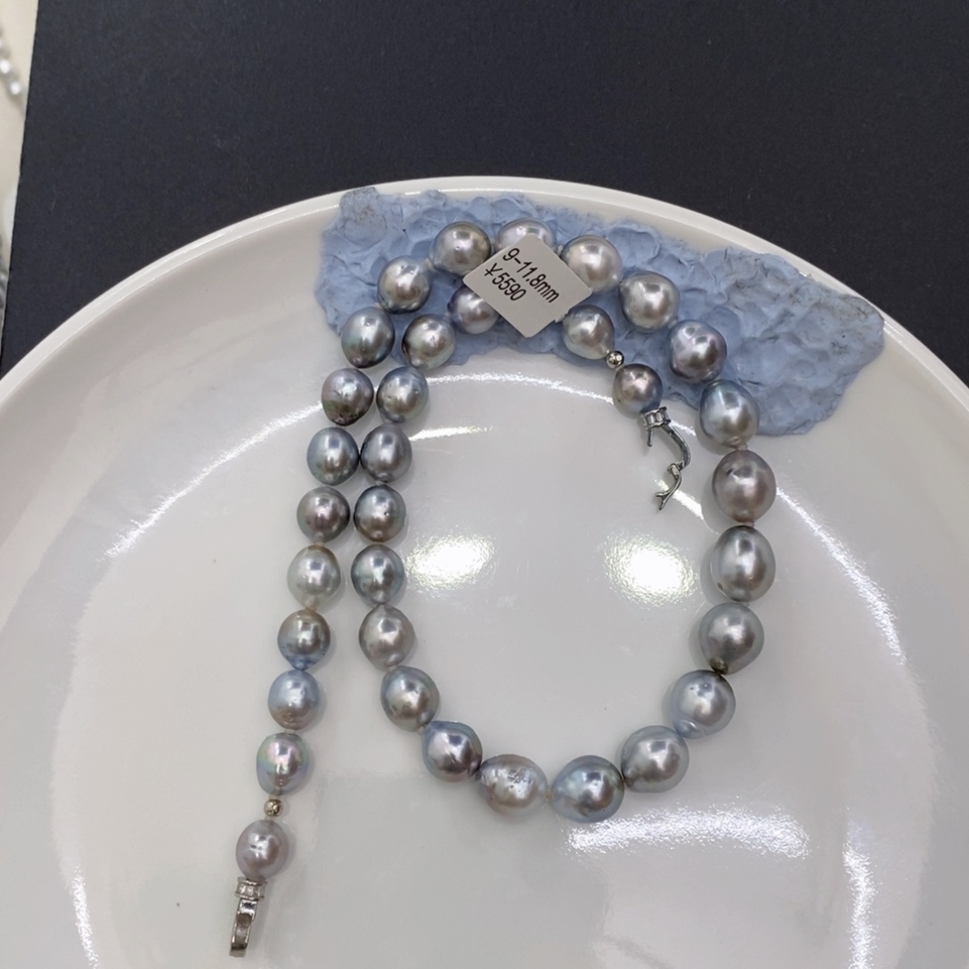 合金海水珍珠颈饰晨*饼铂金灰项链9-11.8杏