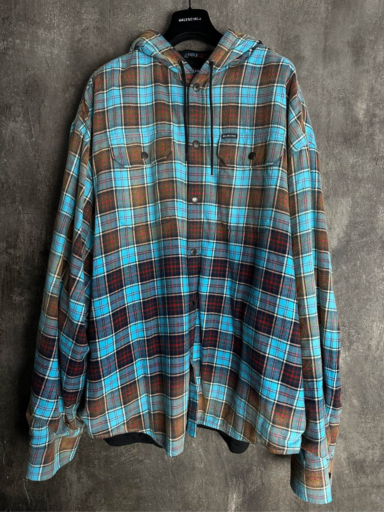 全新未使用 Balenciaga/巴黎世家 渲染渐变格纹衬衫外套夹克连帽