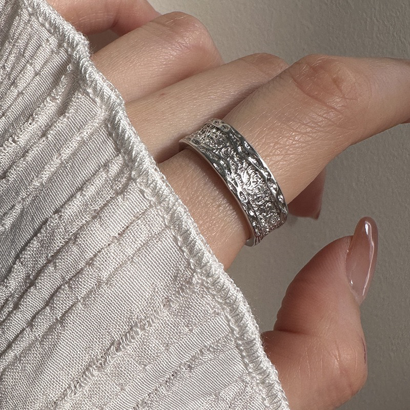 925银戒指 11-17港码唐草纹肌理感戒指重工小众百搭时髦洋气ins风