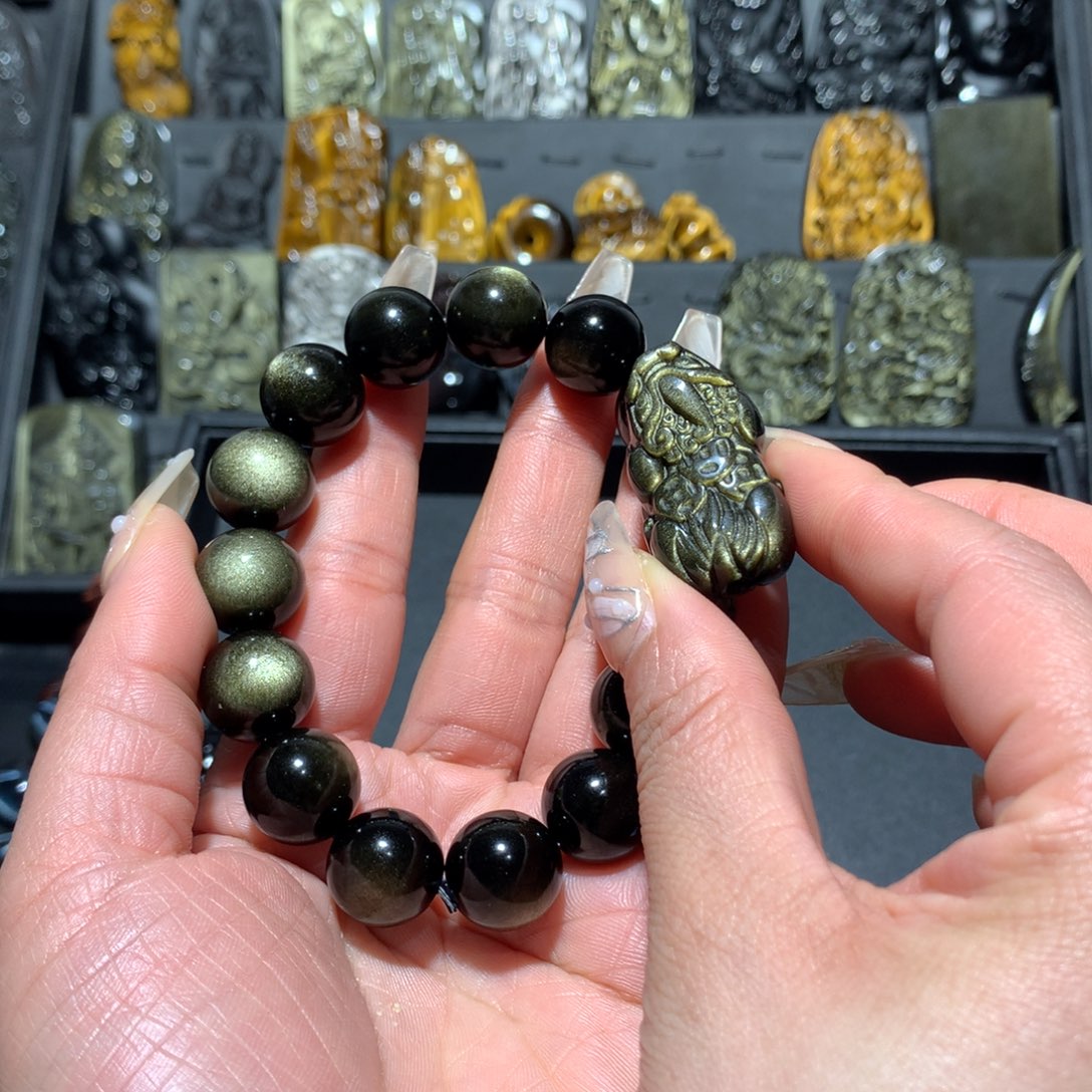 黑曜岩手链未镶嵌菲****板