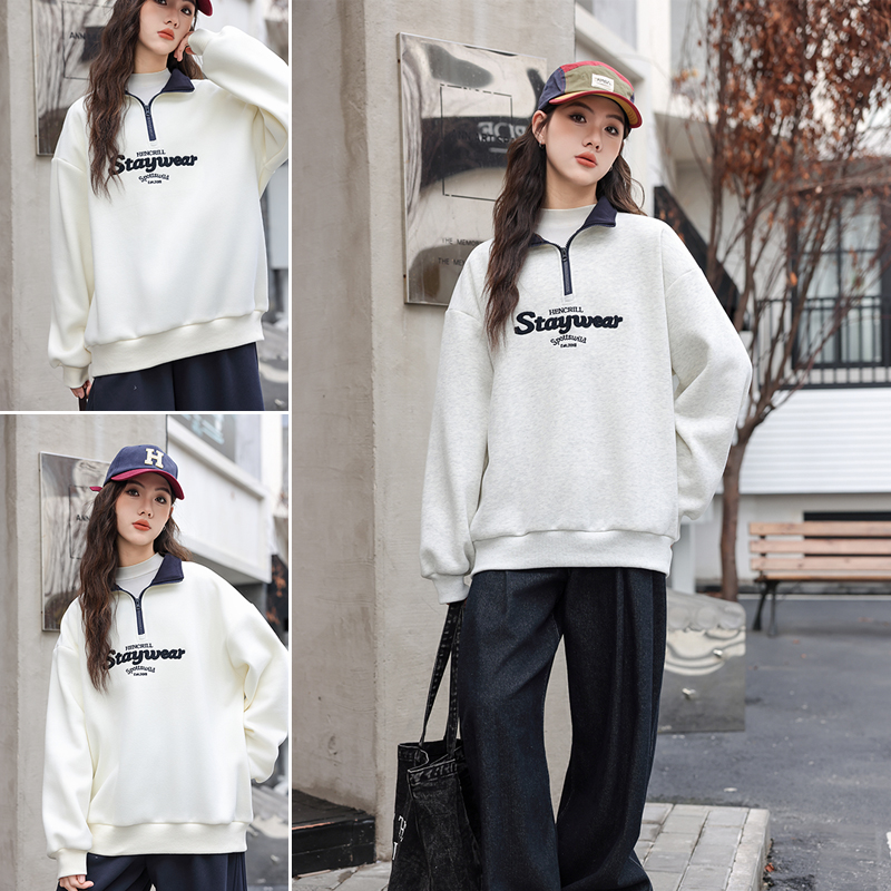 骄骄虎加绒卫衣冬季新款女大童青少年一体绒立领上衣7531