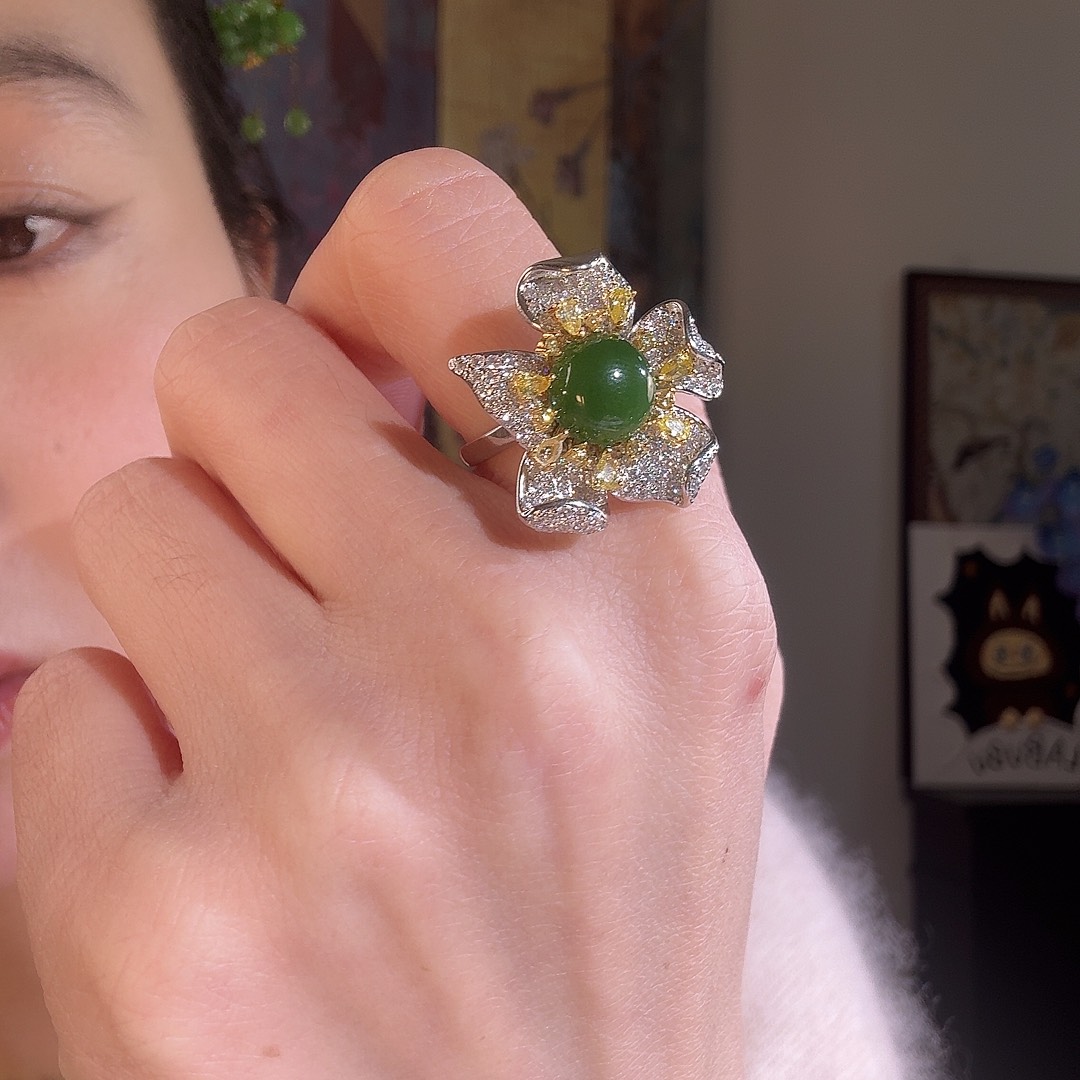 和田玉银S925镶嵌戒指