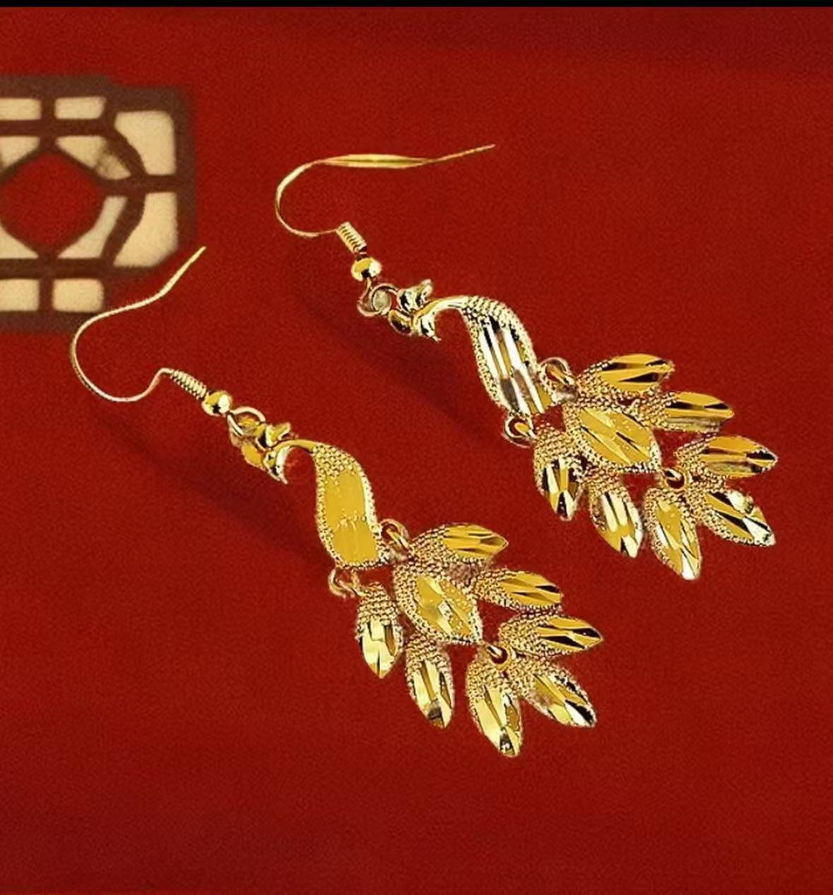  【苏苏严选】素款金枝玉叶合金凤尾耳坠 sh91202 赠礼盒