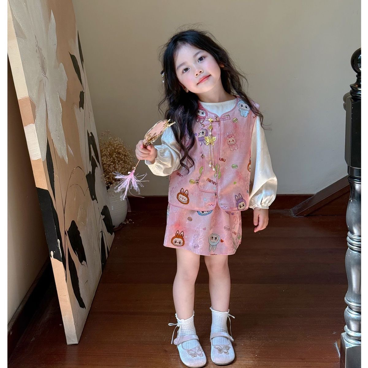 汉服女童拉布布改良马甲半身裙秋装儿童小女孩粉色新中式坎肩国风