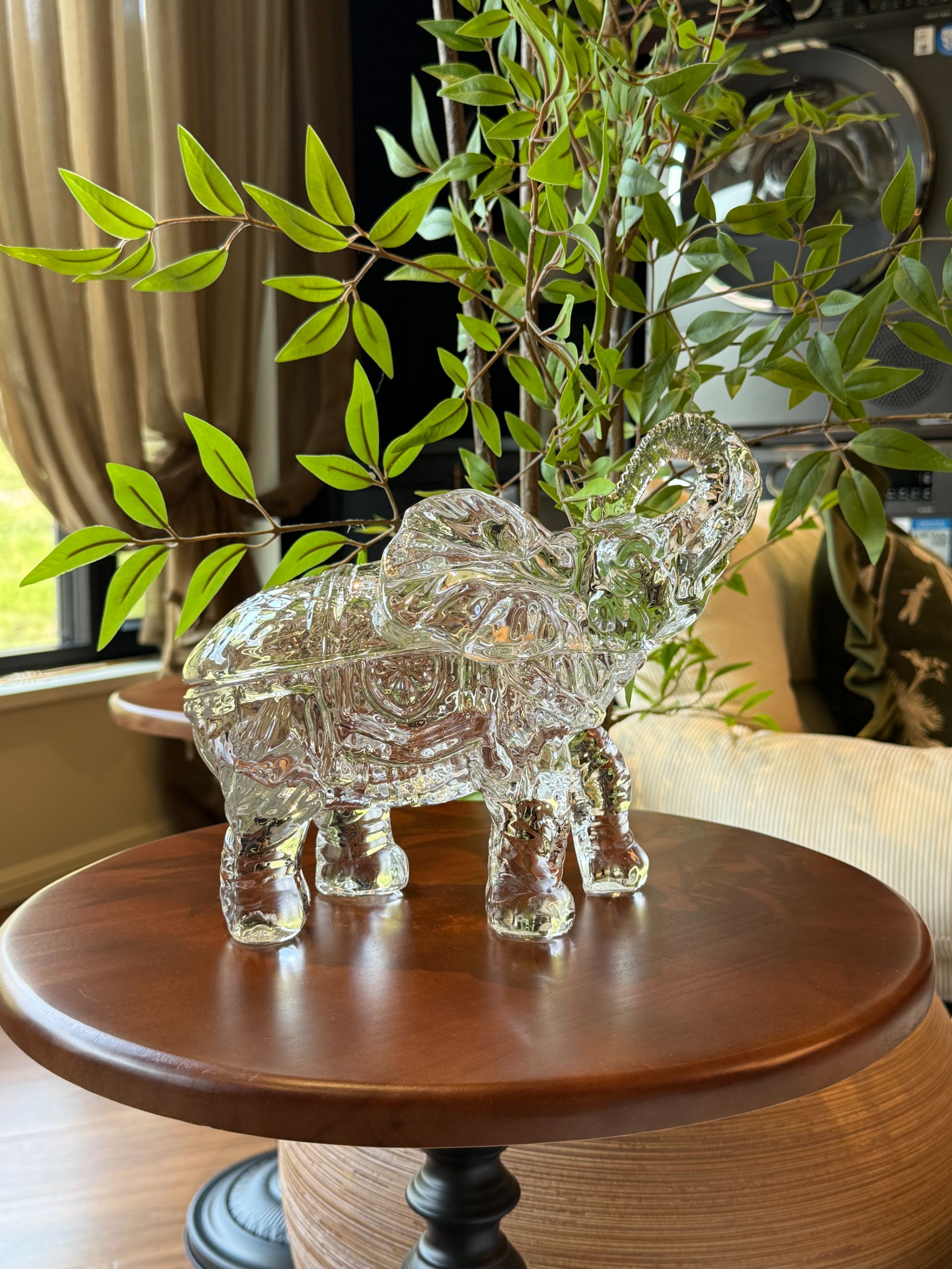 创意水晶玻璃大象客厅办公室摆件家用水果盘糖果首饰盒透明高档