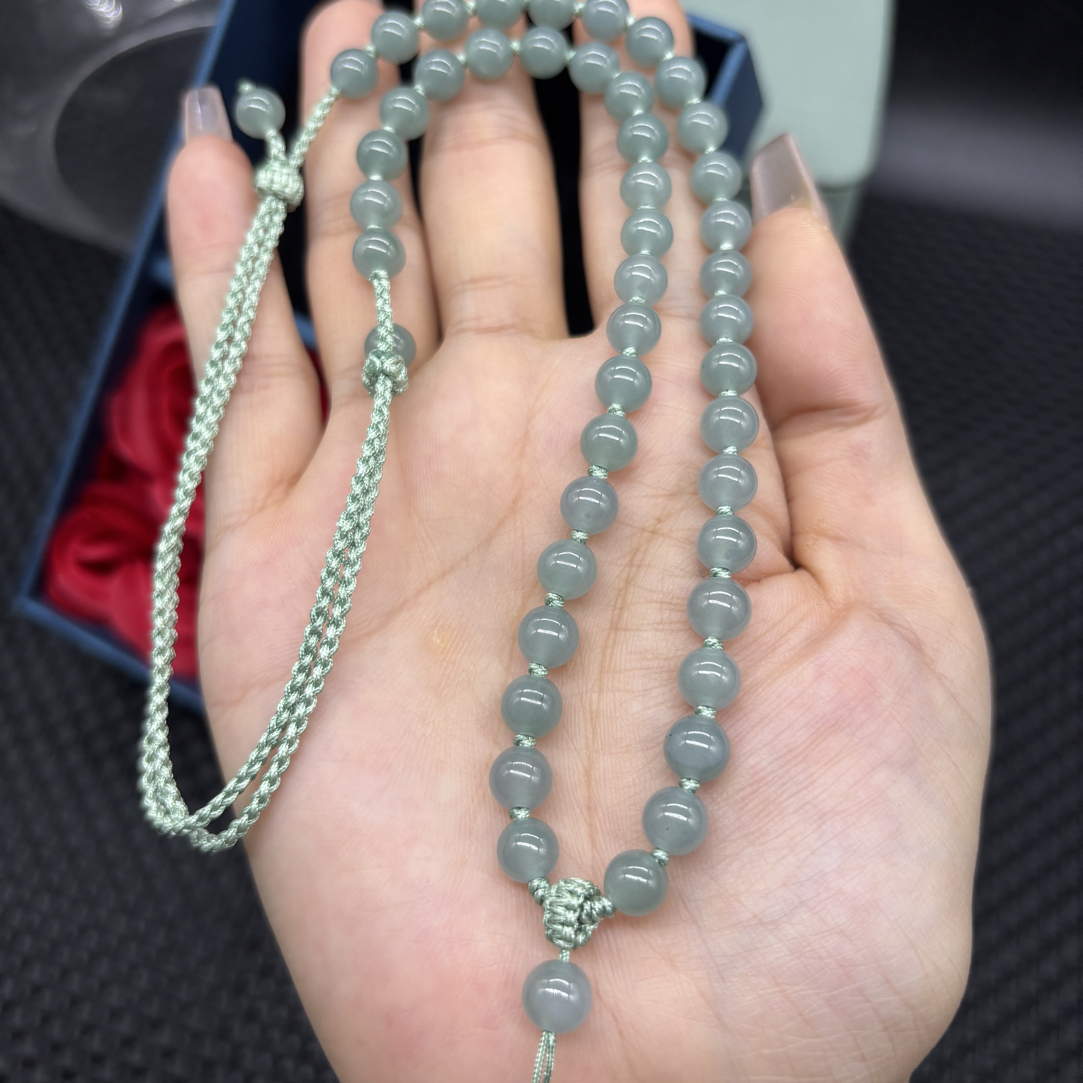 福利天然翡翠A货冰种蓝水圆珠7mm玉石珠链挂件绳毛衣链时尚百搭款