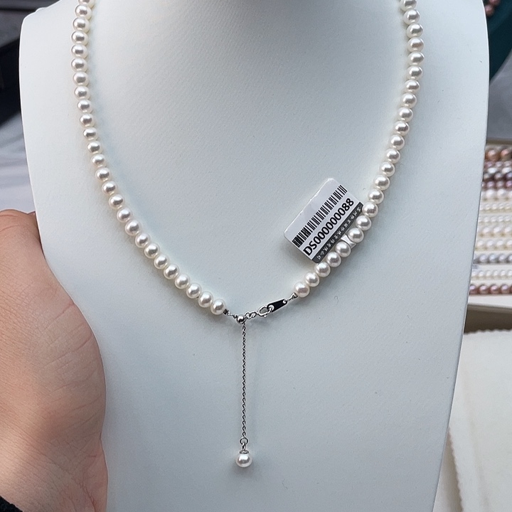 淡水珍珠颈饰银S925镶嵌卡5➕高品极光白炫天女粉